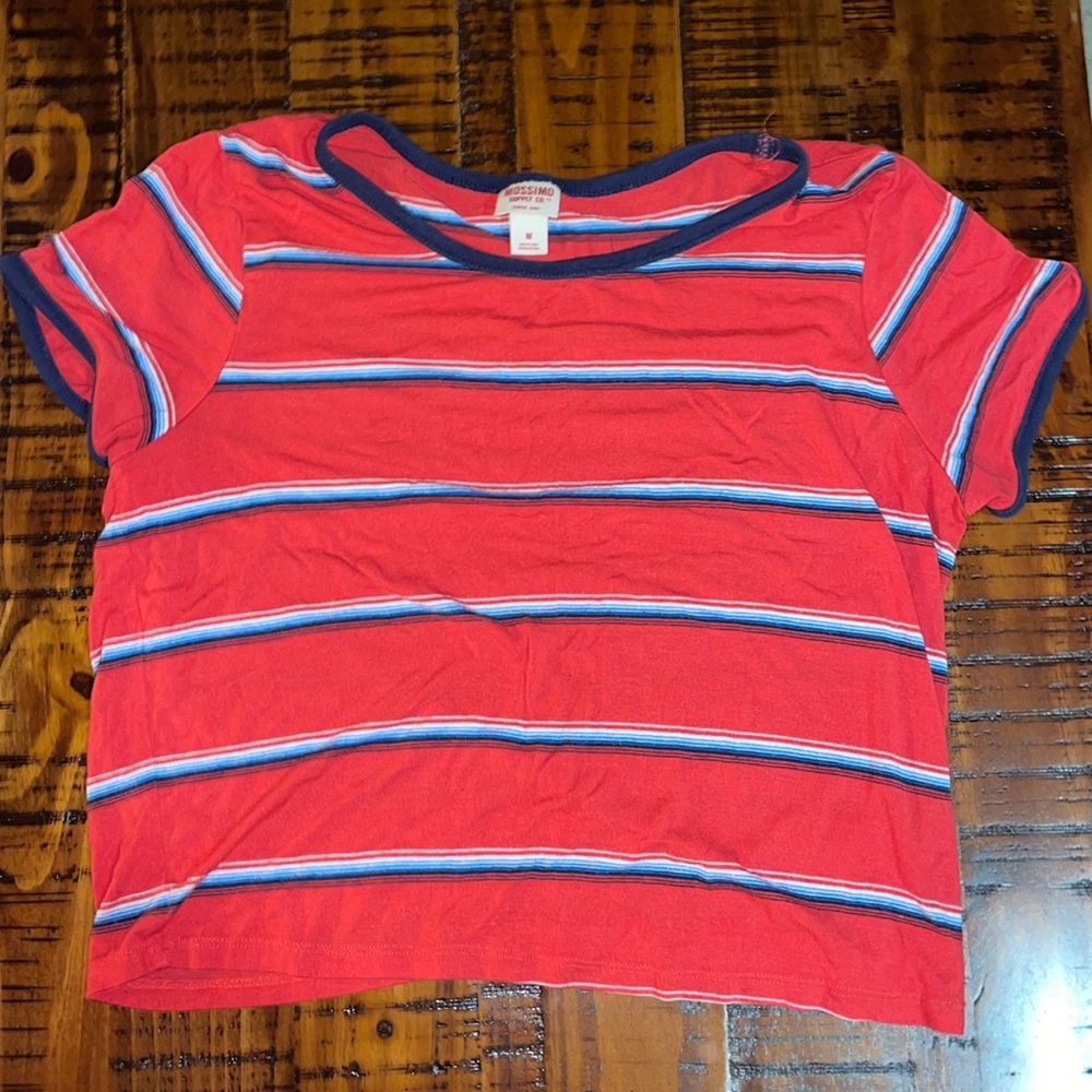 Red and Blue Striped Crop Top